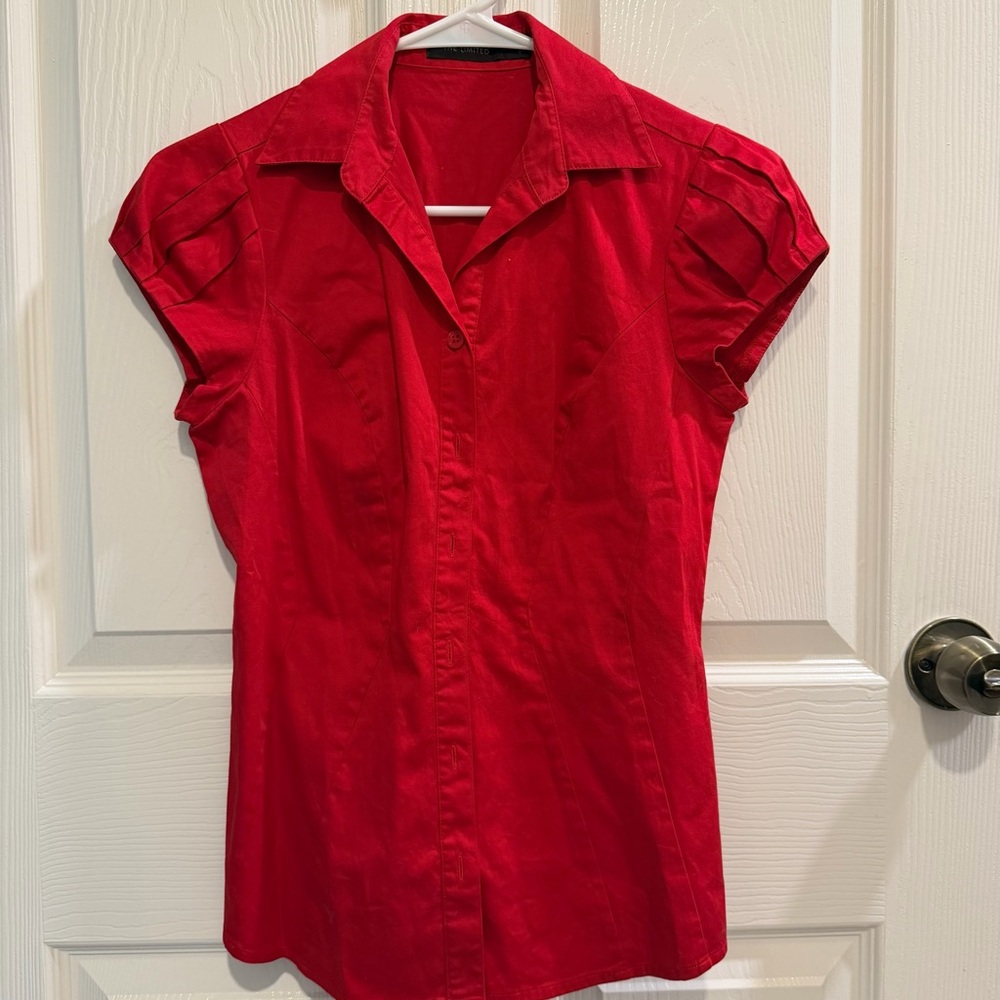 The Limited Red Button Down Puffy Sleeve Shirt